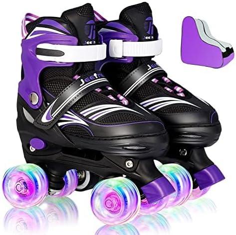 Rainbow Unicorn 4 Size Adjustable Light up Roller Skates for Girls Boys for KidsAll 8 Wheels of Girl's Skates Shine,Safe and Fun for Kids (Medium, Purple)