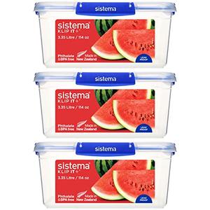 Sistema KLIP IT PLUS Food Storage Containers | 3.35 L | Leak-Proof, Stackable & Airtight Fridge/Freezer Containers with Lids | BPA-Free Plastic | Blue Clips |   2 pack Sistema KLIP IT PLUS Food Storage Containers | 3.35 L | Leak-Proof, Stackable & Airtight Fridge/Freezer Containers with Lids | BPA-Free Plastic | Blue Clips |   2 pack