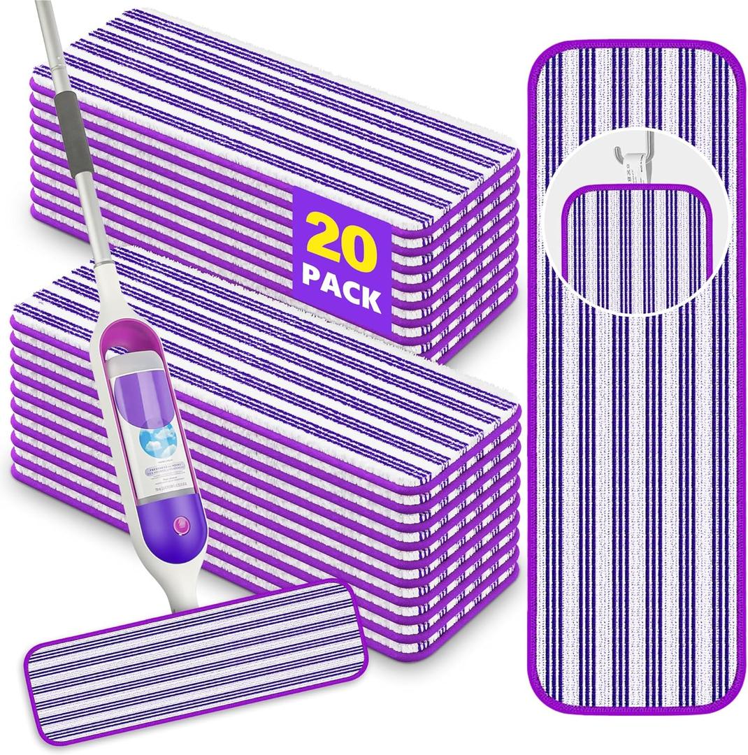 20 Pack Reusable Mop Pads Compatible with Swiffer PowerMop, Microfiber Pads Refills Machine Washable Up to 100 Times Wet Dry Use Suitable for All Floor Types