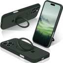 STERKER Designed for iPhone 16 Pro Max Case Silicone with Magnetic Stand Ring Holder [Compatible with Mag-Safe][Soft Anti-Scratch Microfiber Lining] Protection Phone Case, Green