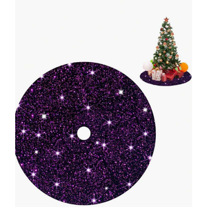 20 Inch Purple Sequin Christmas Tree Skirt， Xmas Tree Skirts Round Tree Base Skirt