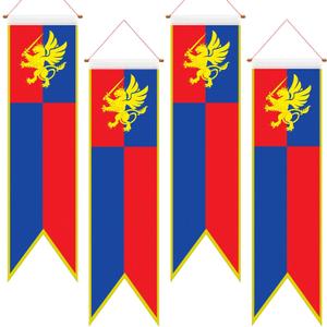 Oudain 4 ft Medieval Fantasy Pull-down Banner with Lion Design Hanging Party Bunting Banner Medieval Party Decorations Garden Cutouts Flag for Castle Theme Festival Birthday Decor(4 Pcs)