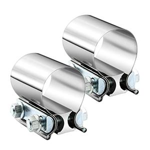 2.25" 2.25 Inch Exhaust Clamp Butt Joint Band Clamp Sleeve Coupler Stainless Steel for Exhaust Pipes, Mufflers and Catalytic Converters (2 PCS)