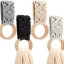 Tioncy 4 Pcs Kitchen Dish Towel Holder Gifts for Mother Boho Handmade Crochet Hanging Towels Loop Ring Knit Towel Hanger for Cabinet House Oven Stove Door, 4 Colors(Gray)