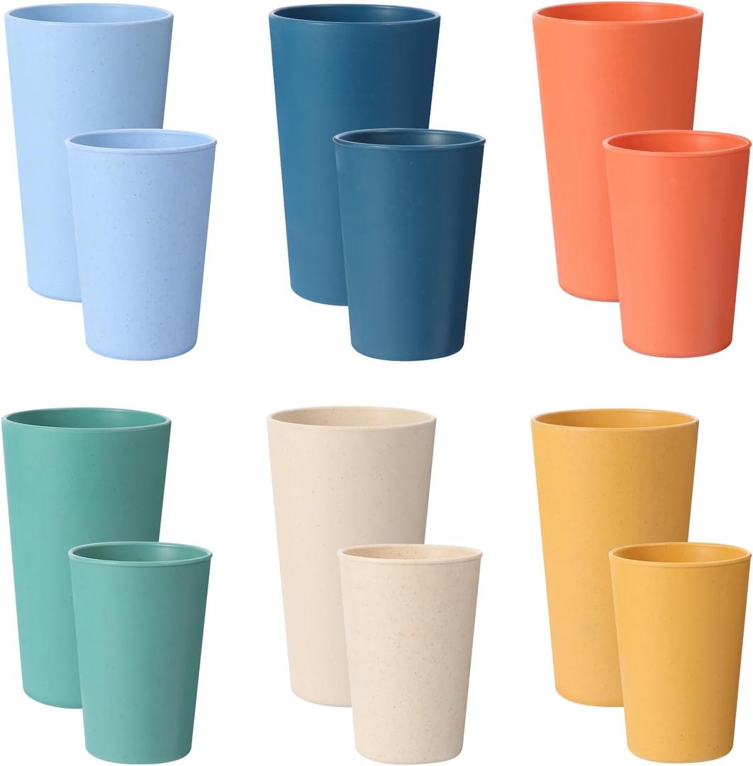 16 Pack Premium Wheat Straw Cups, Unbreakable Drinking Cups, Alternative to Plastic Cups Sets, Reusable Water Glasses Tumbler, Microwave & Dishwasher Safe, Bpa Free, Multi colour