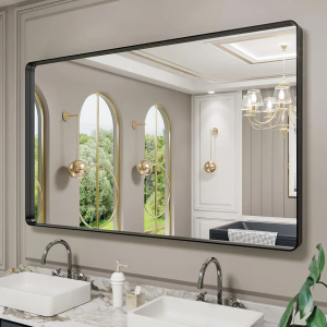 Black Bathroom Mirror 60X30 Inch Bathroom Vanity Mirror for Wall, Metal Frame Large Mirror, Tempered Glass, Modern Wall Mirror for Bathroom, Farmhouse, Horizontally or Vertically Hanging