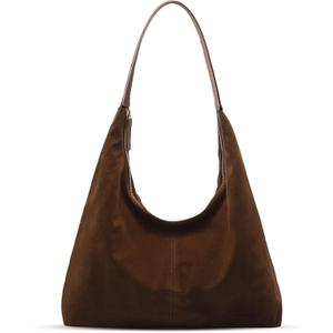 Suede Shoulder Bag for Women Suede Purse Boho Bags Slouchy Tote Bag Satchels Trendy Crescent Crossbody Bag Casual Work Travel Handbag Coffee Brown