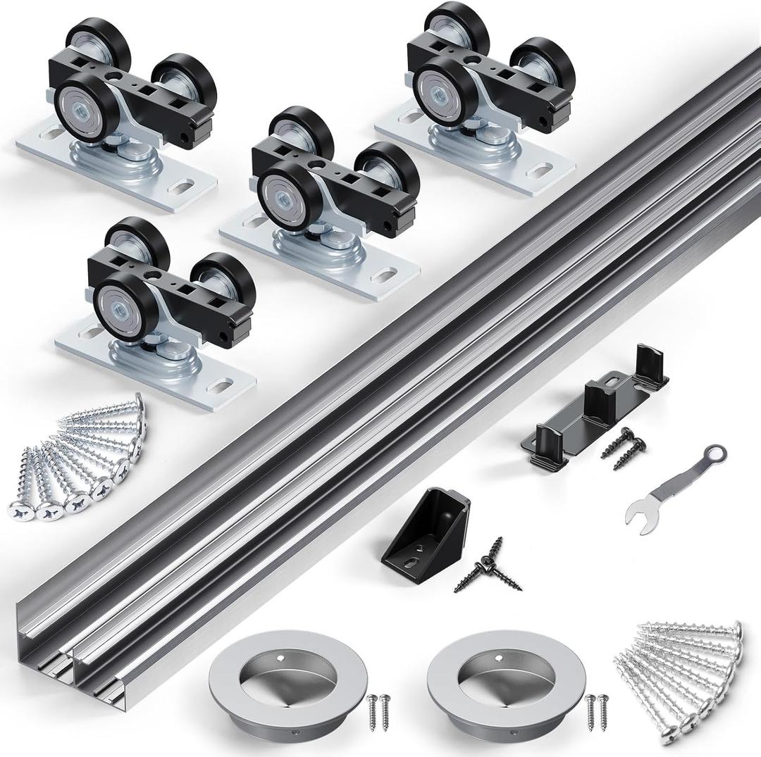 SMARTSTANDARD 48"/4FT Bypass Sliding Door Hardware Kit for Cabinet Closet, Aluminum Alloy Hardware with Finger Pull, for 2 Door System, Smoothly and Quietly, Fit 24.5" Wide Panel, No Door