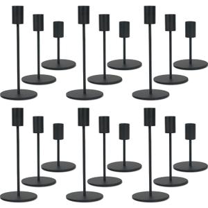 Black Candlestick Holders Bulk for Taper Candles Decorative Metal Candelabra Candle Holders Fit 0.8 Inch Diameter Candles Gold Taper Candle Stands for Wedding Home Party Table Decor (Set of 18)