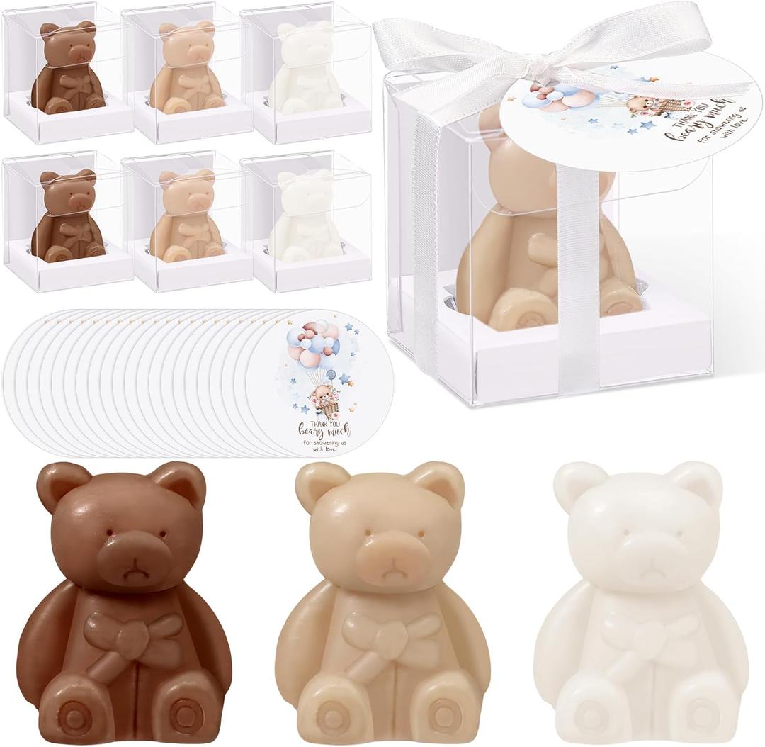 Geosar 36 Pack Bear Baby Shower Favors Bear Soap Gift with Thank You Cards and Boxes for Baby Shower Decoration Guest Gift Wedding Party Bridal Favors Supplies(White Brown)