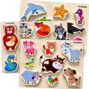 QUOKKA Wooden Puzzles for Toddlers 2-4  Chunky Matching Puzzles Set Toddler Montessori Animal Toys with Jumbo Animals Toddler Puzzles Ages 1-3 I FSC Certified Wood