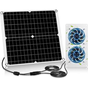 30W Dual Solar Fan Kit for Outside Greenhouse Shed Chicken Coop, IPX7 Waterproof Solar Panel Fan kit with 9.8 FT Power Cord, PV Powerd Cooling Fan for Pet House