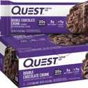 Quest Nutrition Double Chocolate Chunk Protein Bars, 20g Protein Bars, 1g Sugar, 4g Net Carb, Gluten Free, Keto Friendly, 12 Count (EXP 08/29/26)