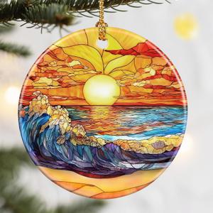 Christmas Ornaments, Dodosky 2.8in Ceramic Sunset Ornament, Xmas Decor, Christmas Tree Ornaments, Xmas Decorations for Tree, Holiday Ornament, Gift Ideas, Gifts for Women, Friend, Lover, Beach Lovers