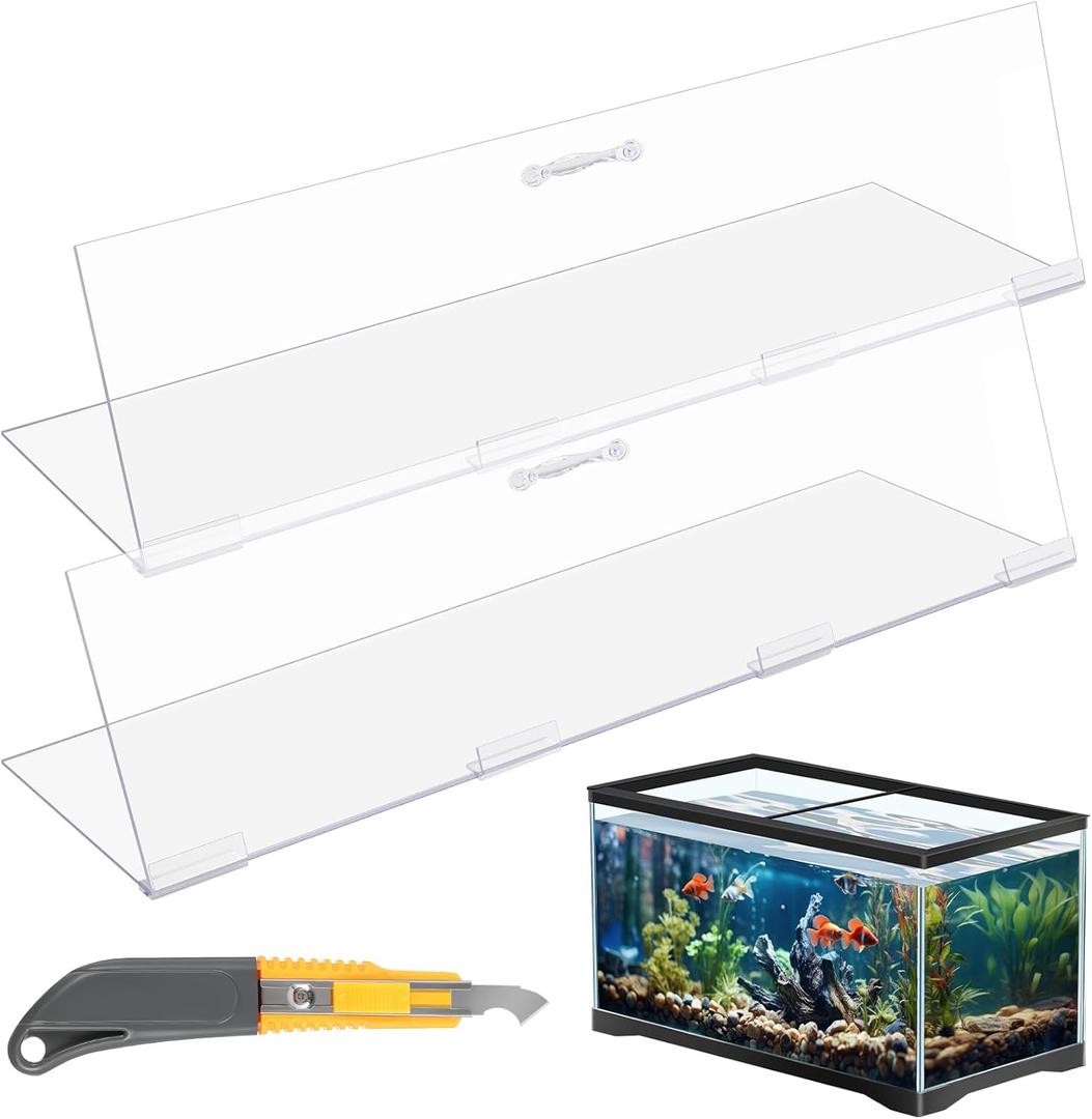 Sieral Aquarium Lids Polycarbonate Canopy 2 Pieces Set 22.95 x 16.61 x 0.12 inch for 75/90/110 Gallon with Center Brace Aquariums Cover Fish Tank Lid with a Hook Knife, Clear