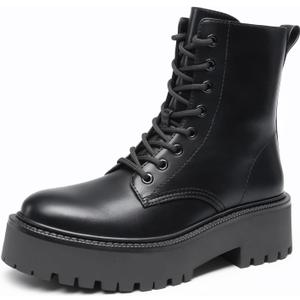 DREAM PAIRS Women's Platform Combat Ankle Boots Fashion Lace-up Short Booties with Lug Sole and Side Zipper (8, Black)
