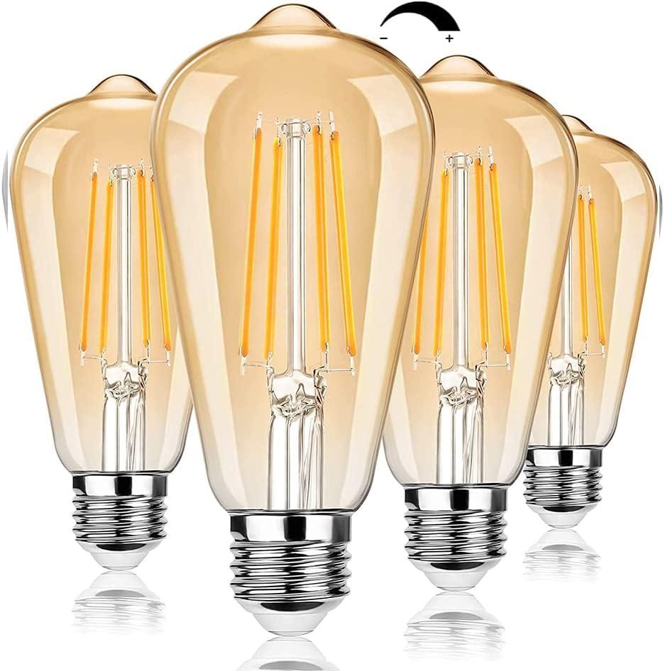 Dimmable LED Edison Light Bulbs 100W Incandescent Equivalent, Vintage Light Bulb 2700K Warm White(Amber Glass), ST64/ST21 LED Filament Bulbs 8W 1200LM, E26 LED Edison Bulbs for Home, Reading 4-Pack (Amber Warm White)