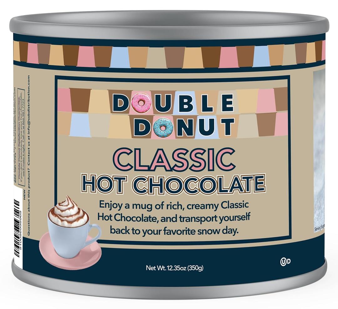 2 x Double Donut Coffee Classic Bulk Hot Chocolate Mix, Rich Hot Cocoa 12 Ounce Canister, Hot Chocolate Powder