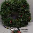 National Tree Company Pre-Lit Artificial Christmas Wreath, Green, Crestwood Spruce, White Lights, Decorated with Pine Cones, Berry Clusters, Christmas Collection, 24 Inches