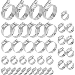 40Pcs Hose Clamps,Stainless Steel Hose Clamp Assortment Kit, 1/4" to 1-1/2" (638mm) Adjustable Worm Gear Pipe Hose Clamp For Fuel LinePlumbing, Applications, Tube, Garden