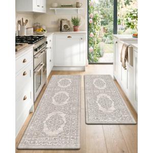 Color&Geometry Kitchen Mat 2PCs-24x59+24x87 Vintage Anti Fatigue, Khaki