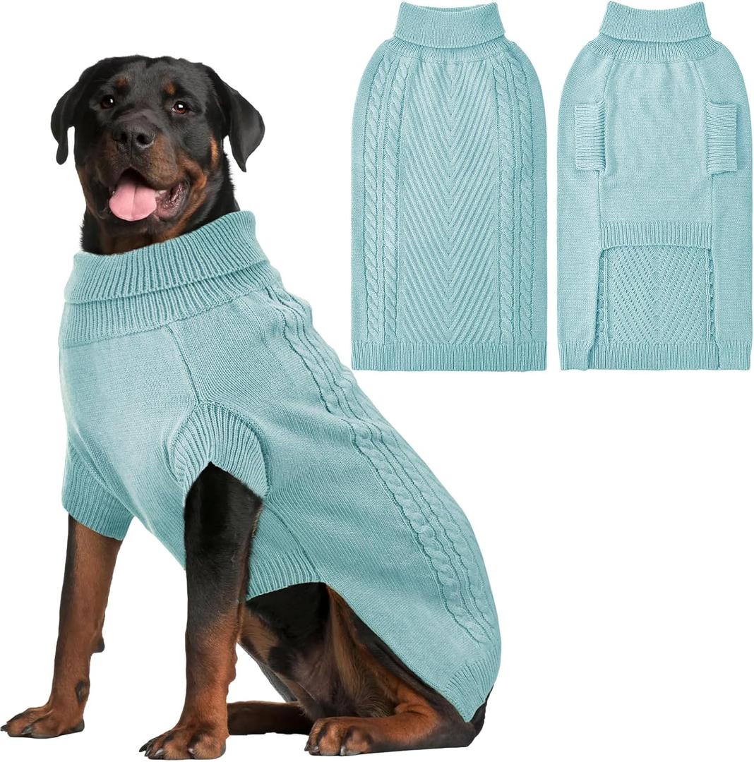 Extra Large Dog Sweater, Turtleneck Pullover Dog Sweaters, Thermal Knitted Dogs Clothes for Fall Winter, Warm Long Sleeves Pet Clothes for Extra Large Giant Dogs (Blue 3XL) 