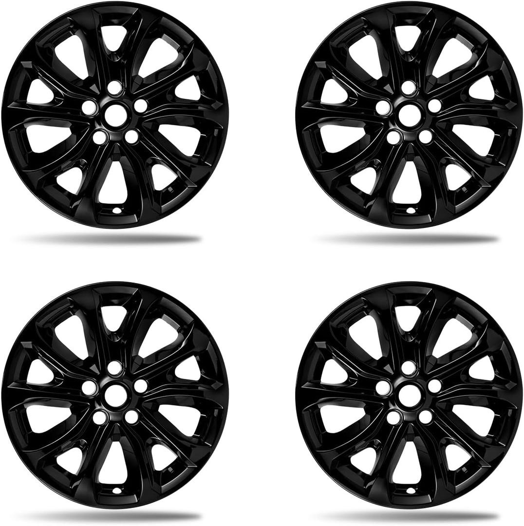 17 Inch Gloss Black Wheel Skins Compatible with 2018-2021 Chevrolet Equinox, Fits OEM 17" Stock Alloy Wheels #84450624, Snap-On Rim Covers 4-Pack