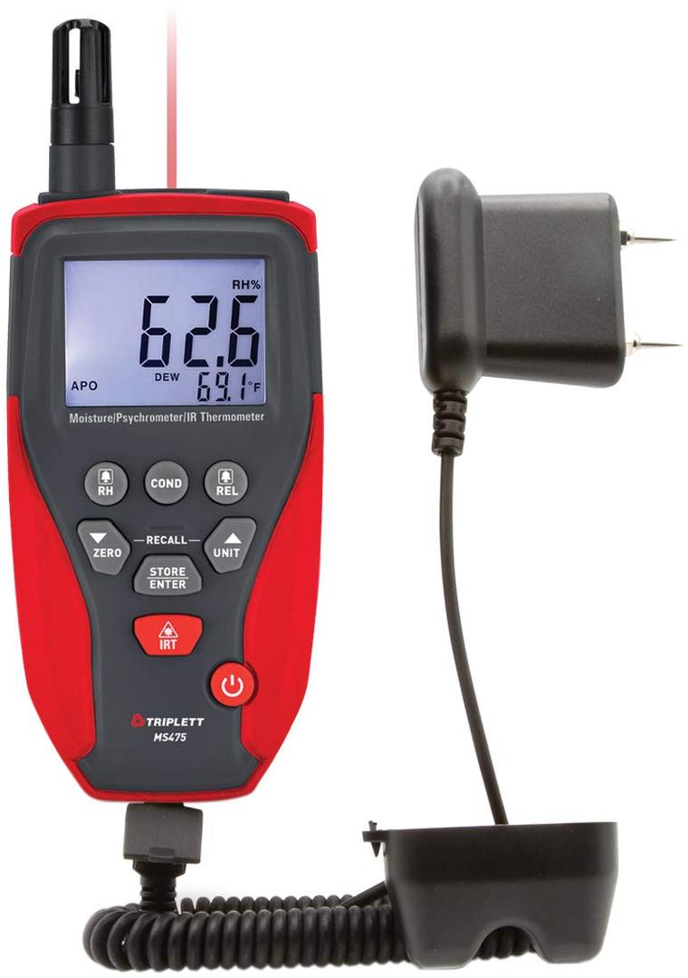 Triplett MS475 Moisture Meter, Psychrometer, IR Thermometer with Built-in Humidity/Temperature Probe