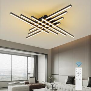 JAYMP 45.7" Modern Ceiling Light with Remote, Black Sputnik Ceiling Lamp, 128W Dimmable LED Lighting Fixture for Dining Room, Living Room, Kitchen Island, 8 Lights