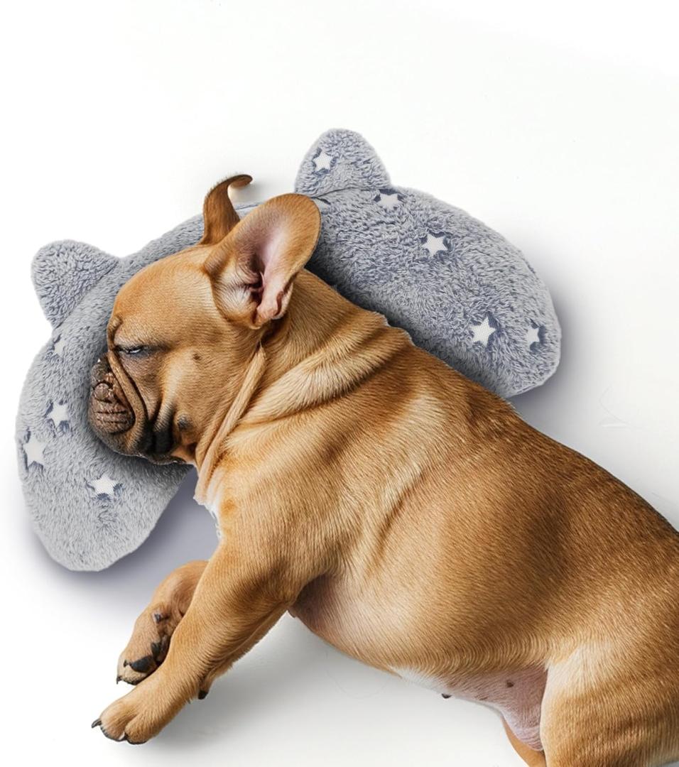 Glow in The Dark Soft Pillow for Medium Dogs, U-Shaped Pillow for Cats & Dogs, Machine Washable Dog Toy & Gift (Glow Grey, M)