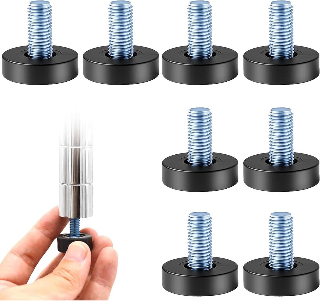 8 Pack Adjustable Rubber Furniture Levelers, 3/8"-15 UNC Threaded Screw-in Rubber Legs for Tables, Chairs, Cabinets, Wire Rack, Sofa - Heavy Duty Floor Protectors