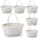 Barydat 6 Pcs Small Wicker Picnic Basket with Handle Flower Girl Baskets Oval Willow Woven Braided Gift Basket for Weddings Baby Shower Summer Home Garden Decor(9" X 7" X 4",White)
