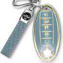 5 Button Key Fob Cover for Altima Armada Maxima Murano Pathfinder Rogue Infiniti, Soft TPU Key Case Shell with Leather Keychain Full Key Protector, Blue