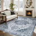 UKISS Washable Rugs 8'x10' Area Rugs for Living Room ，Ultra Soft Faux Silky Rug for Bedroom, Vintage Large Area Rug，Non Slip&Non-Shedding Low Pile Large Carpets for Home Office Decor Blue