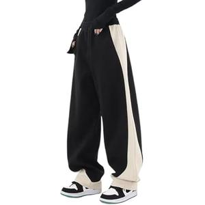 EMMIOL Y2K Baggy Sweatpants for Women, Barrel Leg Joggers, High Waisted Wide Leg Lounge Pants with Pockets Black, 2XL