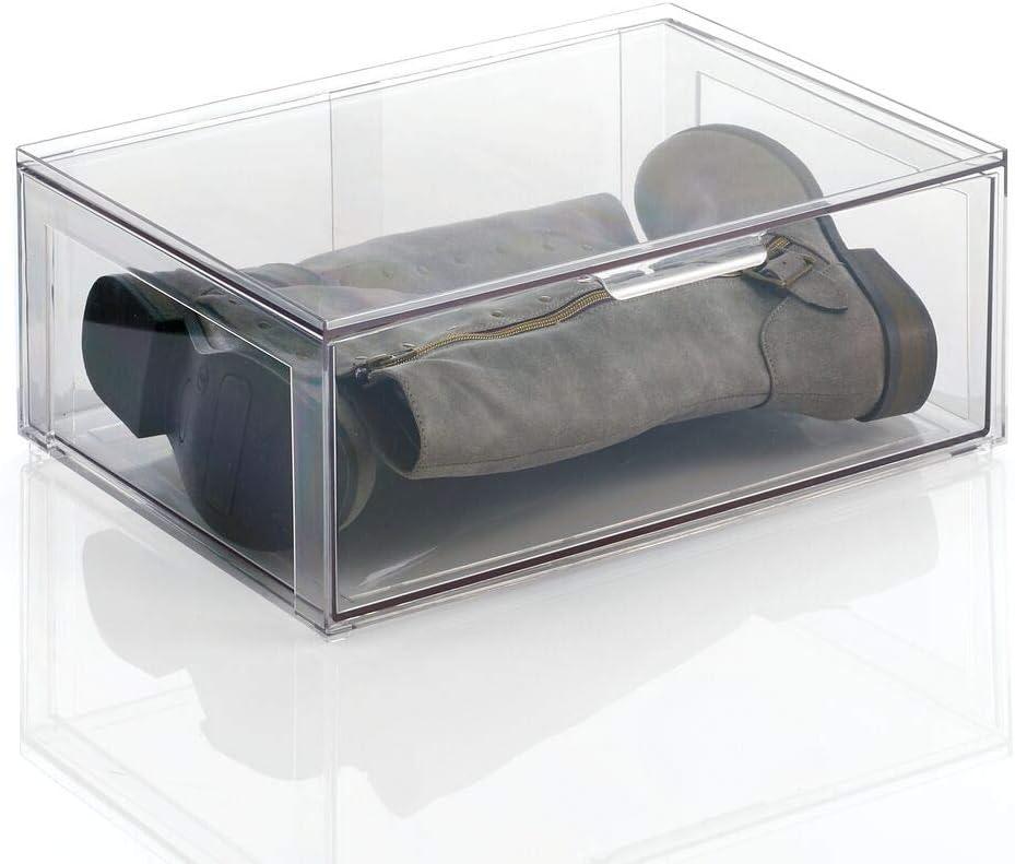 mDesign Plastic Stackable Closet Storage Organizer Bin Containers with Front Pull Drawer for Cabinet, Desk, Shelf, Cupboard, or Dresser Organization - Lumiere Collection - Clear (16 x 12 x 6 (Pack of 1))