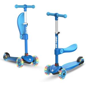 Gotrax KS3 Kids Kick Scooter, LED Lighted Wheels, Adjustable Height Handlebars and Removable Seat, Lean-to-Steer & Widen Anti-Slip Deck, 3 Wheel Scooter for Kids Ages 2-8 and up to 100 Lbs