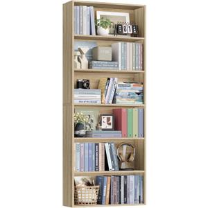 FOTOSOK 6-Tier Open Bookcase and Bookshelf, Freestanding Display Storage Shelves Tall Bookshelf Bookcase for Bedroom, Living Room and Office, Light Oak