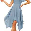 Clothfun V Neck Short Bridesmaid Dresses with Sleeves Ruched Chiffon A-Line Cocktail Dress for Women with Pockets, Extra Large 