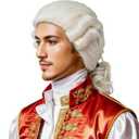 Men's Colonial Wig -18th Century Judge & George Washington Cosplay Wig with Curly Ponytail for Halloween, Lawyer Costume, Historical Reenactment (Beige)