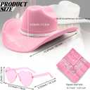 3Pcs Rhinestone Cowboy Hat for Women with Bandana, Heart Sunglasses set, Wide Brim Cowgirl Hat for Western Disco Party (Pink)