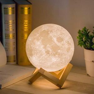 Mydethun 3D Moon Lamp with 5.9 Inch Wooden Base - Gift for Mom, LED Night Light, Mood Lighting with Touch Control Brightness for Home Dcor, Bedroom, Women Kids Moonlight - White & Yellow