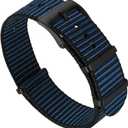Nylon Watch Strap, 18 mm 20 mm 22 mm Replacement Watch Band, One Pieces Strap for Men or Women,Adjustable and Breathable,Stainless Steel Buckle (Black with Blue-Black Buckle)