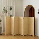 6 Panel Short Panel Divider Screen,3.95 FT Tall Bamboo Room Divider Folding Privacy Screen,Short Panel Divider Freestanding Room Divider for Room Seperation,Beige