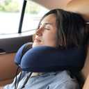 MLVOC Neck Pillow for Traveling, Upgraded 100% Pure Memory Foam Travel Neck Pillow for Airplane Flight Sleep, Breathable & Machine Washable Cover, Travel Kit with 3D Eye Mask, Earplugs & Bag, Blue