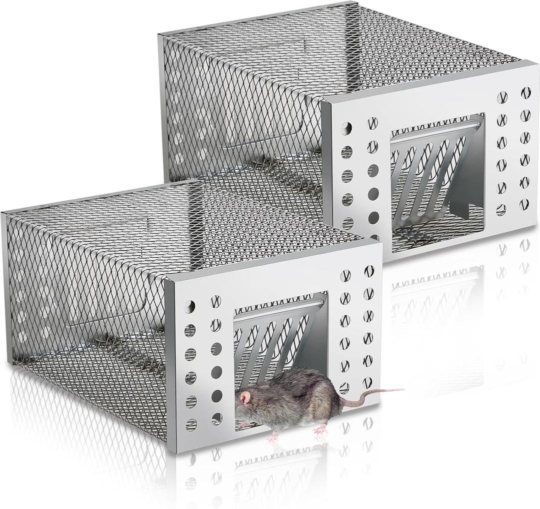 2 Pcs Humane Rat Trap Live Chipmunk Cage Trap for Indoor and Outdoor Small Rodent Animal Mouse Vole Chipmunk Hamsters Live Cage, Catch and Release, 9.6 x 6.8 x 4.9 Inches