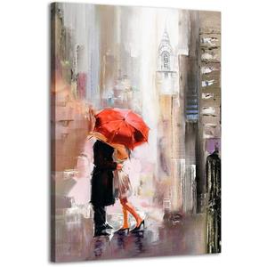 RUISHI Canvas Wall Art Modern New York Cityscape Large Romantic Painting Decor Lovers Under Red Umbrella Street Scenery Pictures for Living Room Bedroom Home Office Decoration 36L x 24W