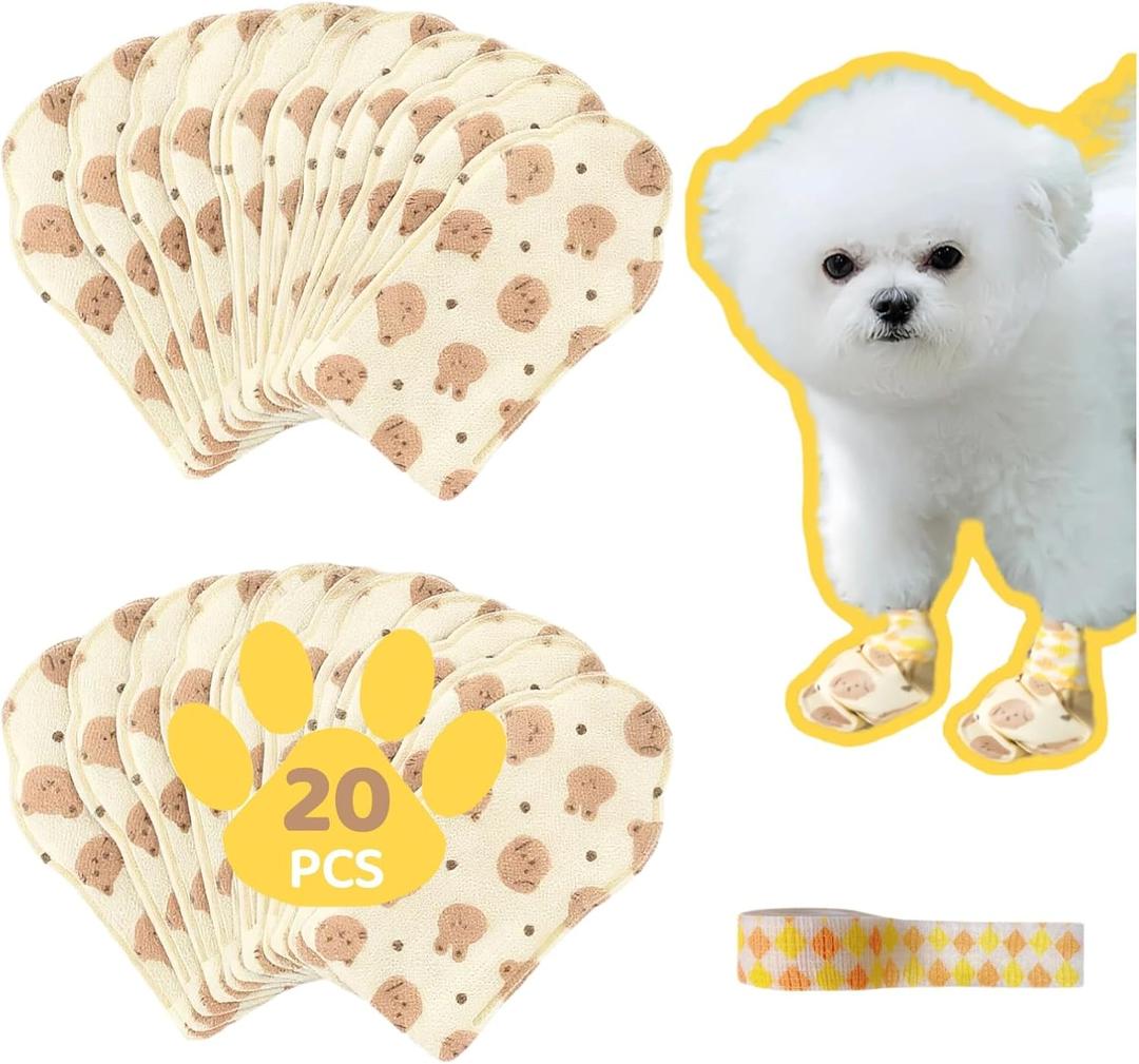 Disposable Dog Booties (20PCS+Bandage Roll), Waterproof & Breathable Paw Protectors & Covers for Small, Medium Dogs, Puppies & Cats, Wound Care, Recovery & Prevent Licking Pet Foot Wrap Shoes (Small)