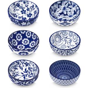 vancasso 2.7 Oz Ceramic Mini Dipping Bowls Set of 6, 3 Inch Small Dip Bowls for Sauce, Soy Sauce, Sushi, Condiments & Side Dishes, Chinoiserie Floral Style, Microwave & Dishwasher Safe, SELENE Series