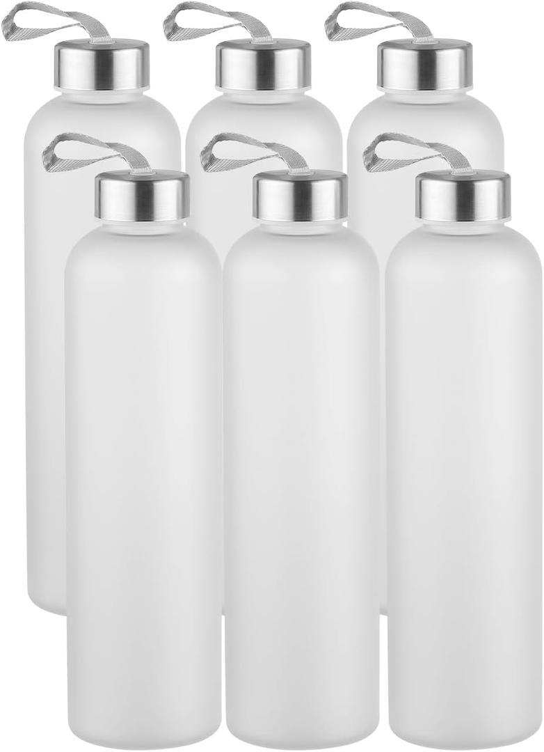 novelinks 6 Pack 27OZ Frosted Water Bottles with Stainless Steel Silver Lid,Leakproof Gym Bottles, Reusable Sport Water Jug for Fitness Camping Office